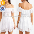 Venta caliente fuera del hombro de manga corta de algodón blanco de encaje Mini vestido de verano fabricación al por mayor de ropa de mujer de moda (TA0256D)